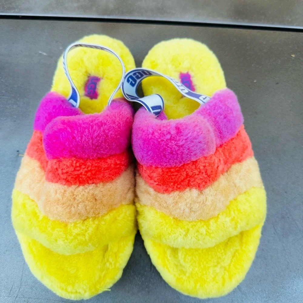 UGG Kids Slippers in Bright Yellow, Pink, and Orange